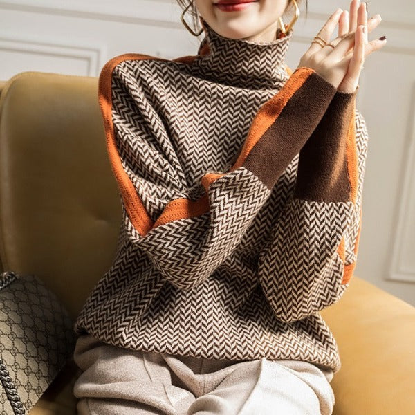 Vera™ | Pull à col montant avec rayures contrastées