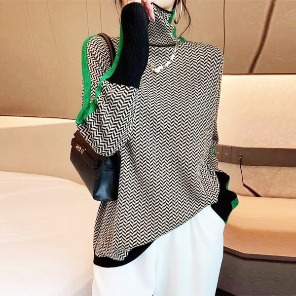 Vera™ | Pull à col montant avec rayures contrastées