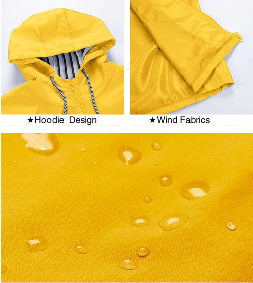Hellee - Manteau long décontracté à manches longues avec capuche Windbreaker Trenchcoat