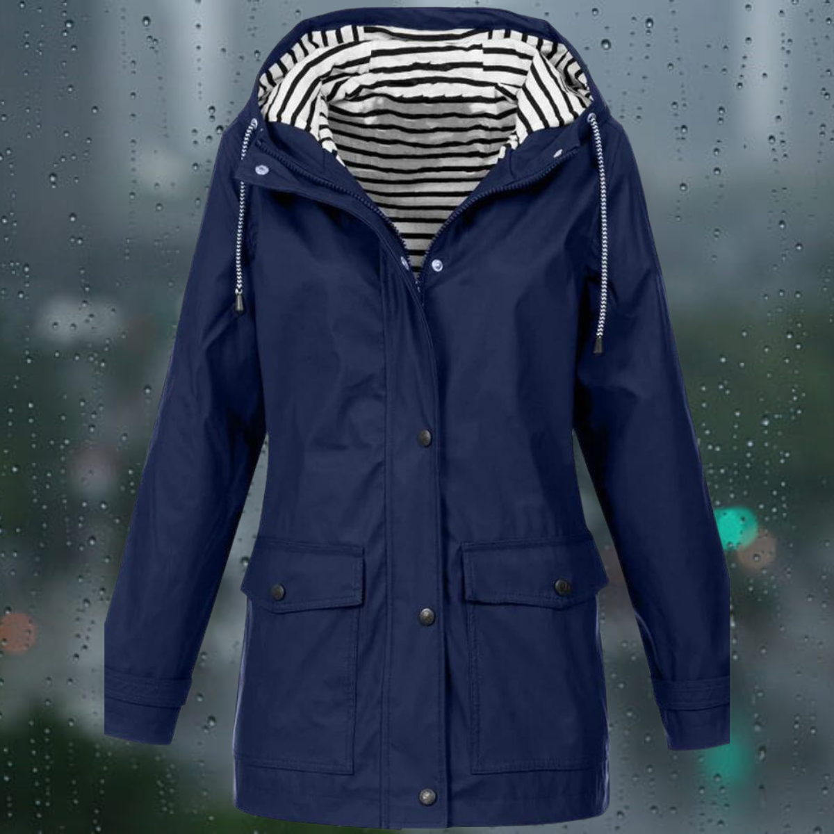 Hellee - Manteau long décontracté à manches longues avec capuche Windbreaker Trenchcoat
