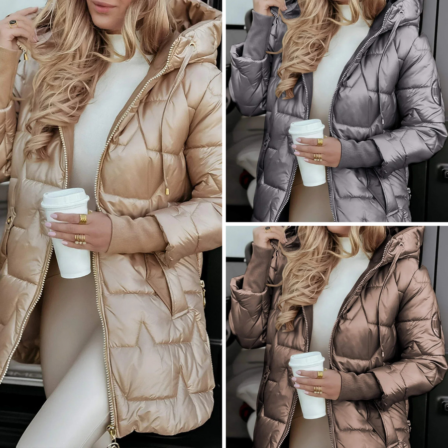Célestine – Manteau d’Hiver Élégant avec Capuche et Rembourrage